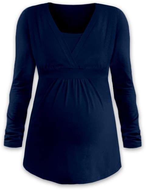 Tehotenská tunika (aj na dojčenie) Anička, dlhý rukáv, tmavo modrá (jeans)