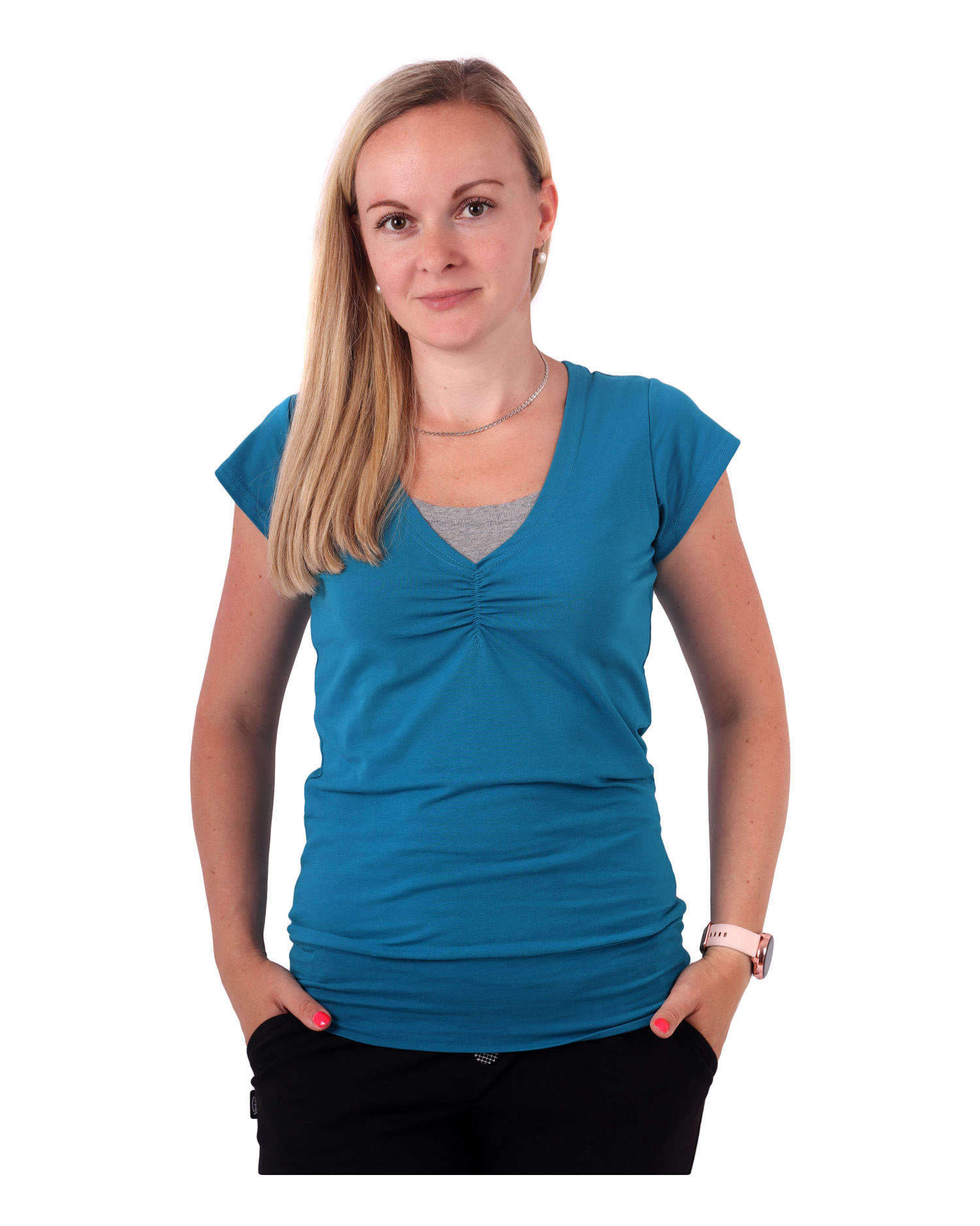 Breast-feeding T-shirt Lea, short sleeves, dark turquoise