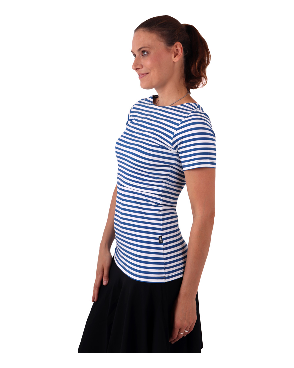 Breast-feeding T-shirt Katerina, short sleeves, blue-white striped