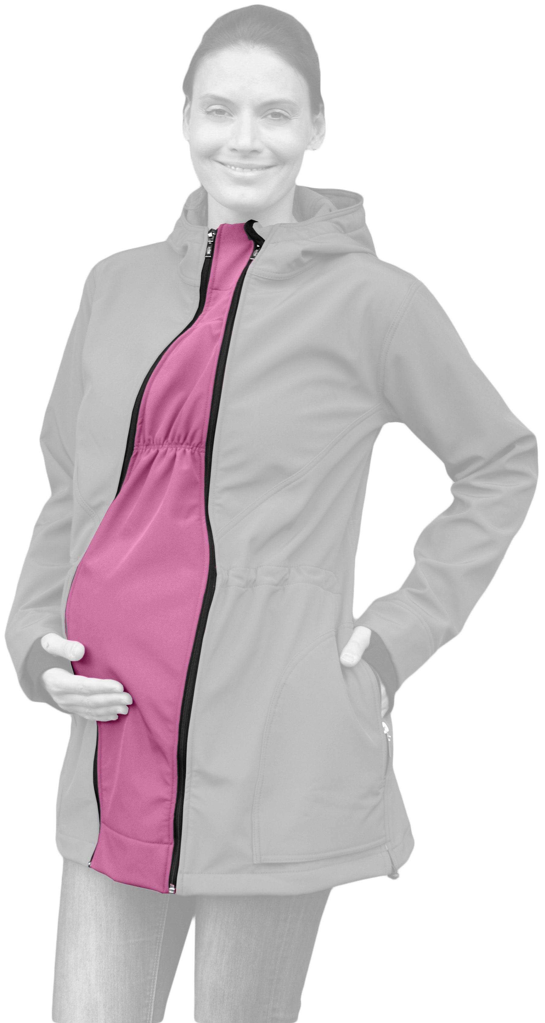 Těhotenská vsadka softshell + kompatibilní zip, růžová