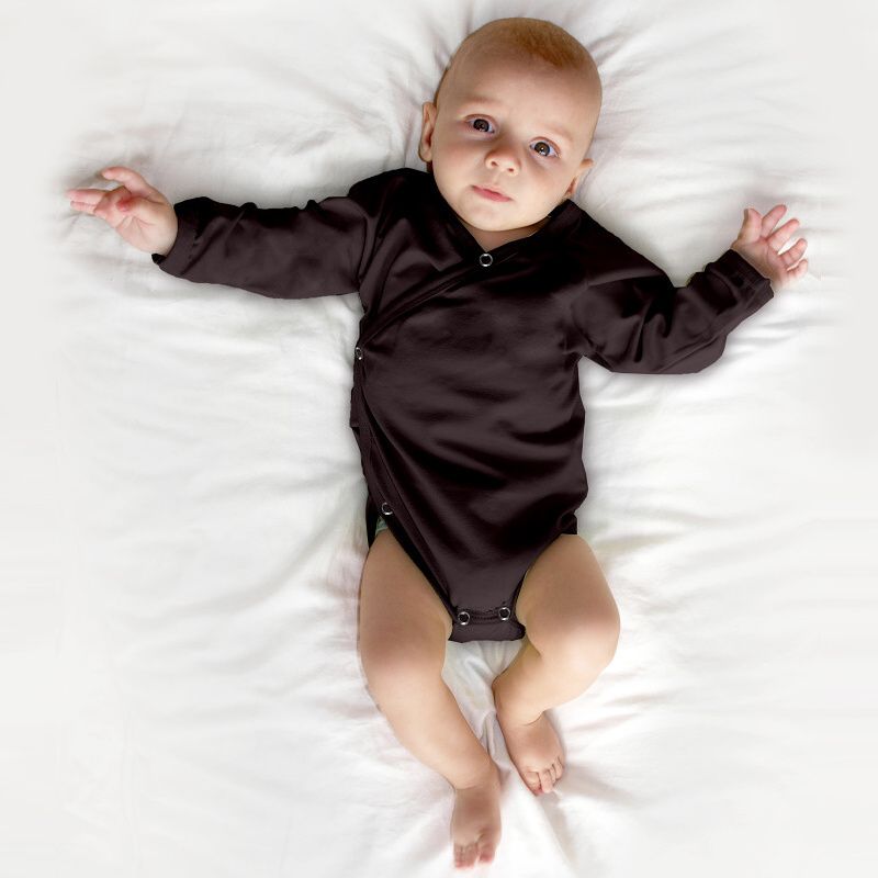 Infant wrapover onesie, chocolate brown