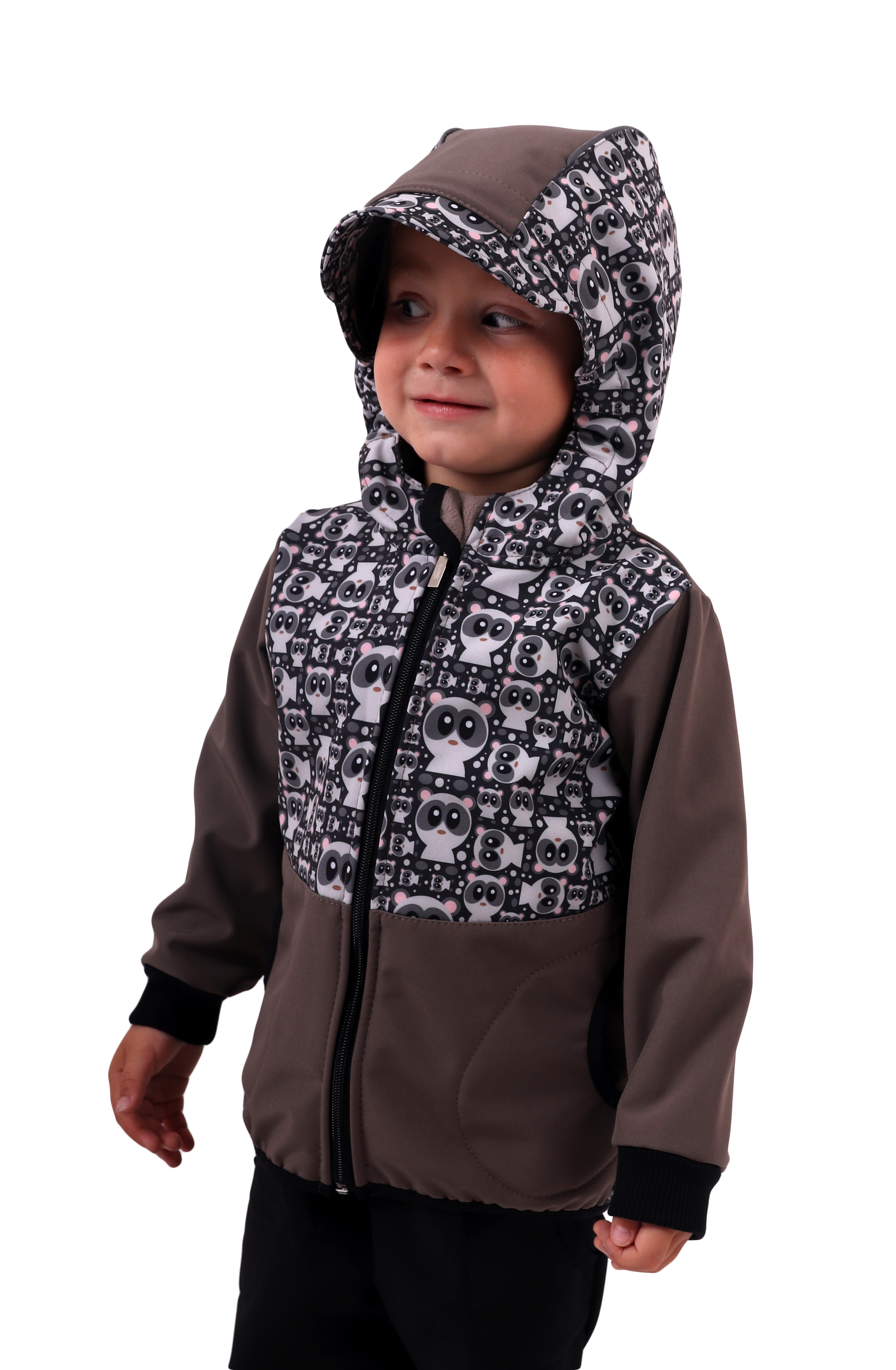 Detská softshellová bunda, pandy + béžová, Kolekcia 2020