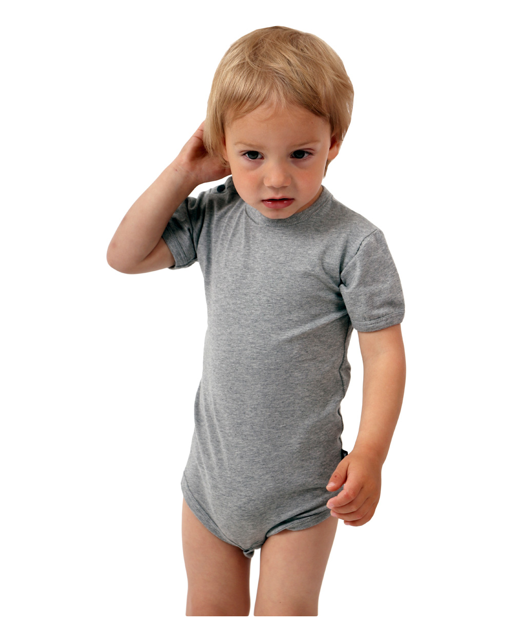 Baby cotton onesies with short sleeves, grey melange