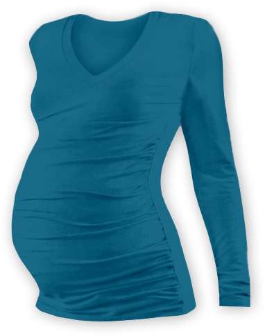 Těhotenské tričko Vanda, dlouhý rukáv, tmavě tyrkysové