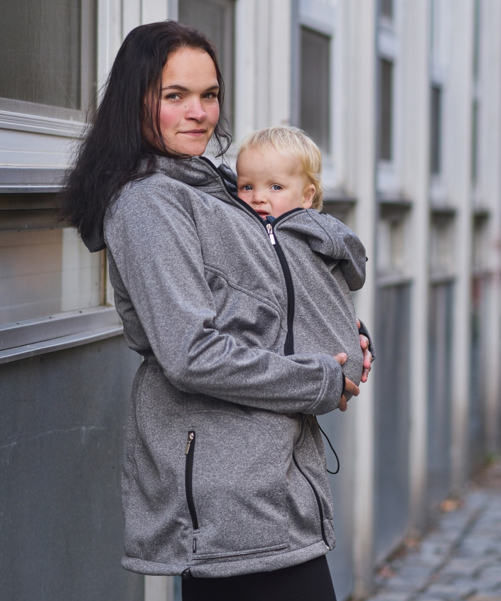 Maternity and babywearing softshell jacket Pavla 2( front babywearing only ), grey melange