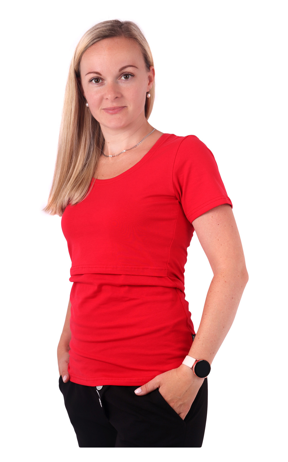 Breast-feeding T-shirt Katerina, short sleeves, RED