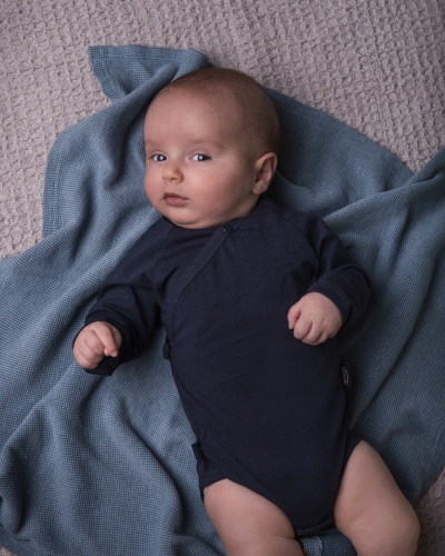 Baby wrap bodysuit onesie, dark blue