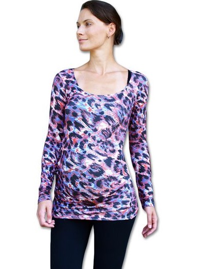 Tehotenské tričko Johanka, dlhý rukáv, vzorované leopardí