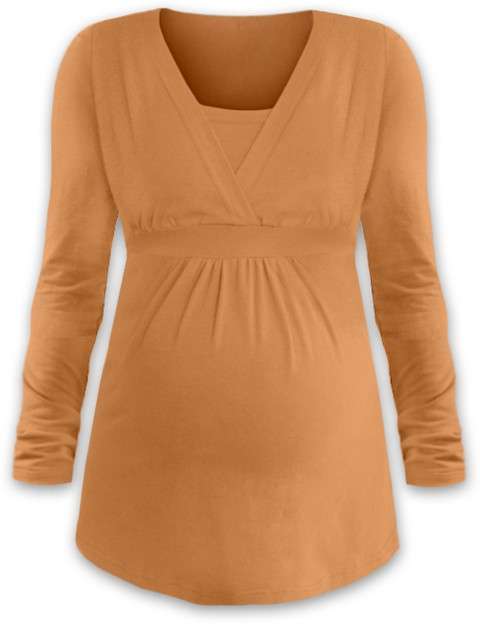 Tehotenská tunika (aj na dojčenie) Anička, dlhý rukáv, oranžová