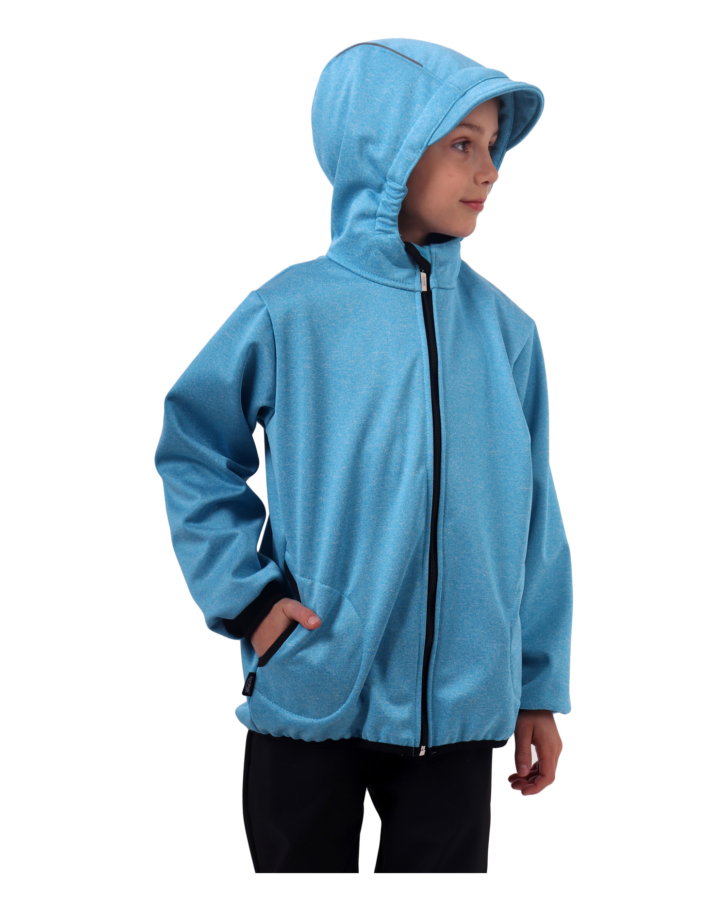 Dětská softshellová bunda, světle modrý melír