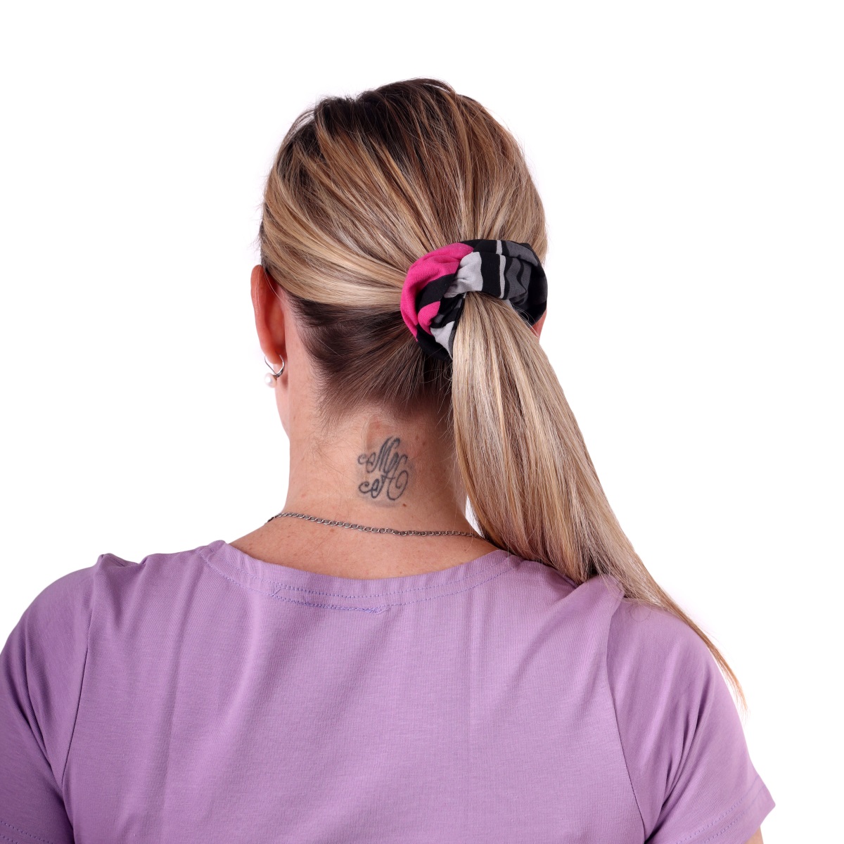 Fabric hair band, big, patterned black-grey-pink