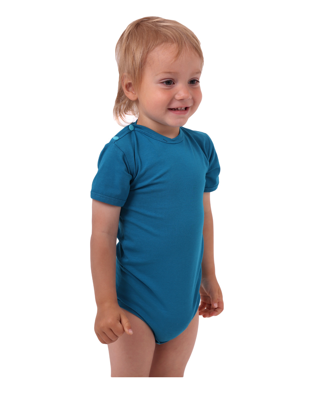Baby cotton onesies with short sleeves, dark turquoise