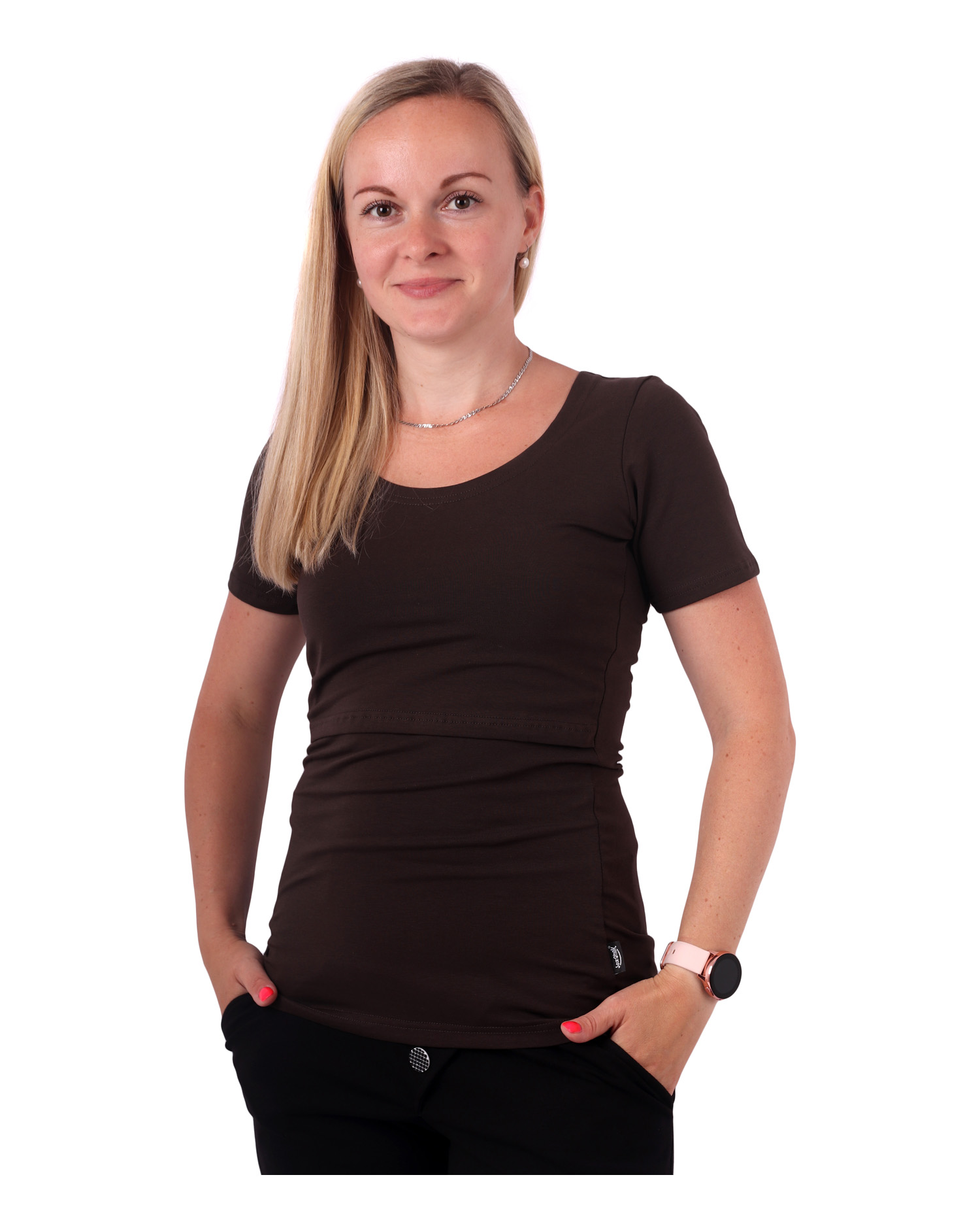 Breast-feeding T-shirt Katerina, short sleeves, CHOCOLATE BROWN