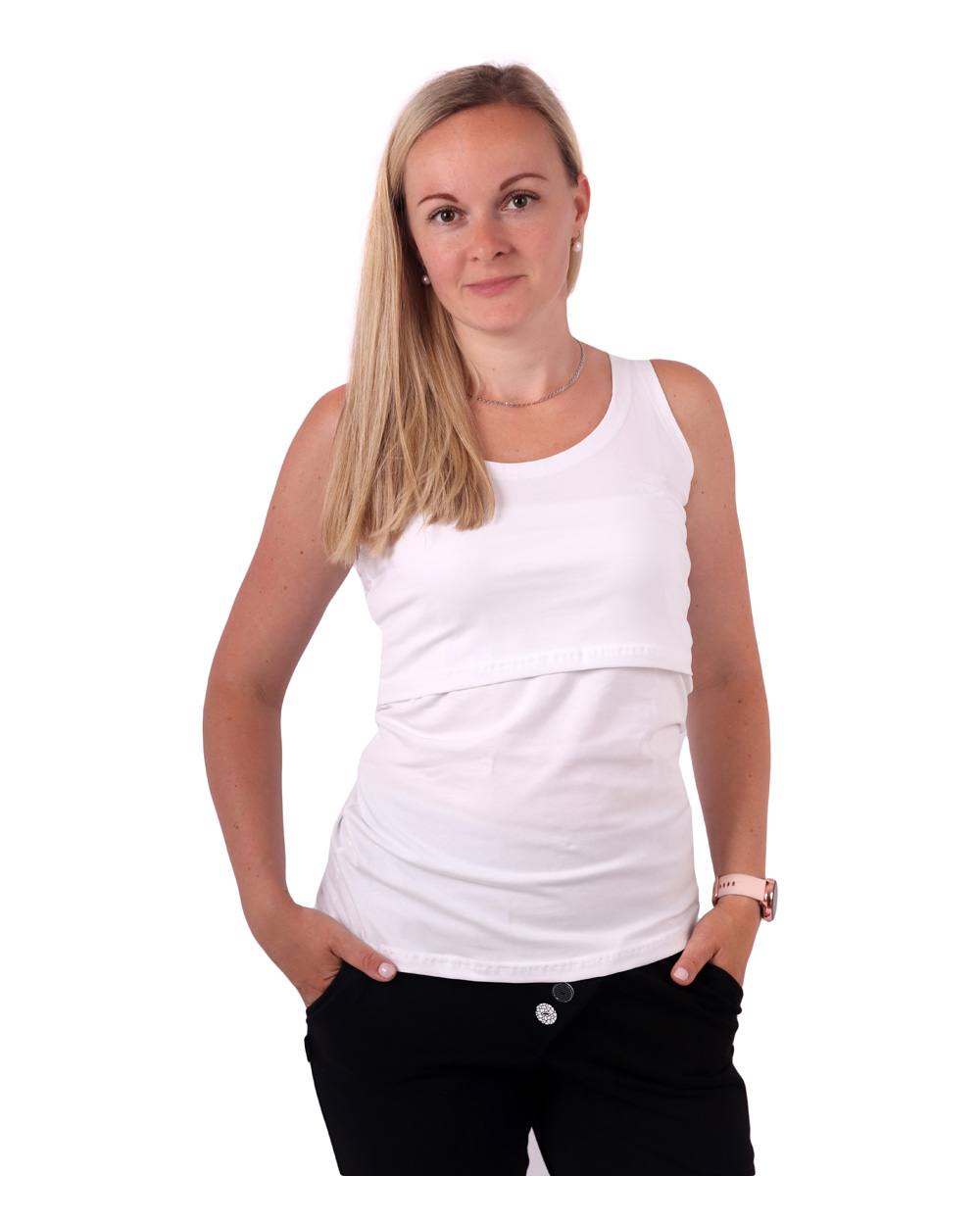 Breast-feeding T-shirt Katerina, no sleeves, WHITE