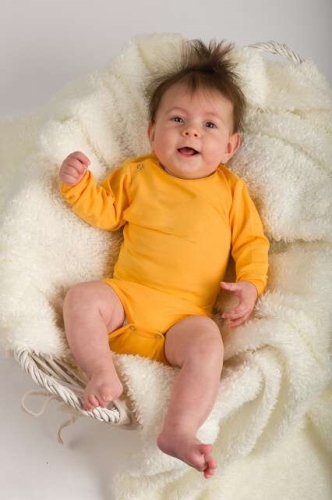 Baby cotton onesies with long sleeves, yellow-orange