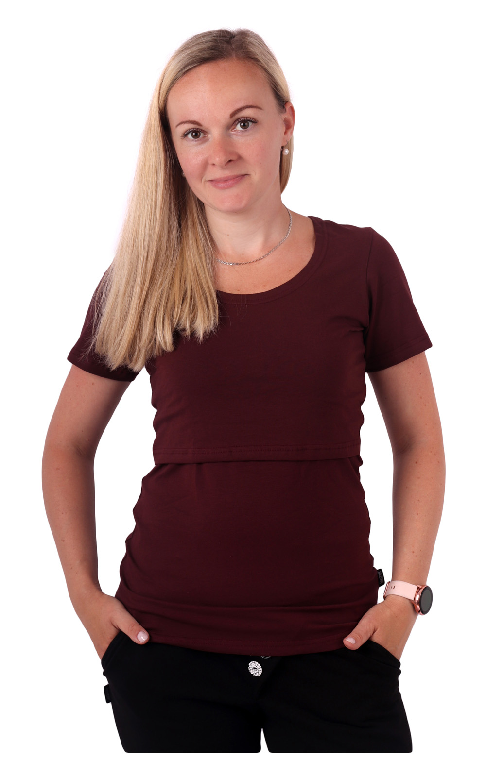 Breast-feeding T-shirt Katerina, short sleeves, BORDO XS/S