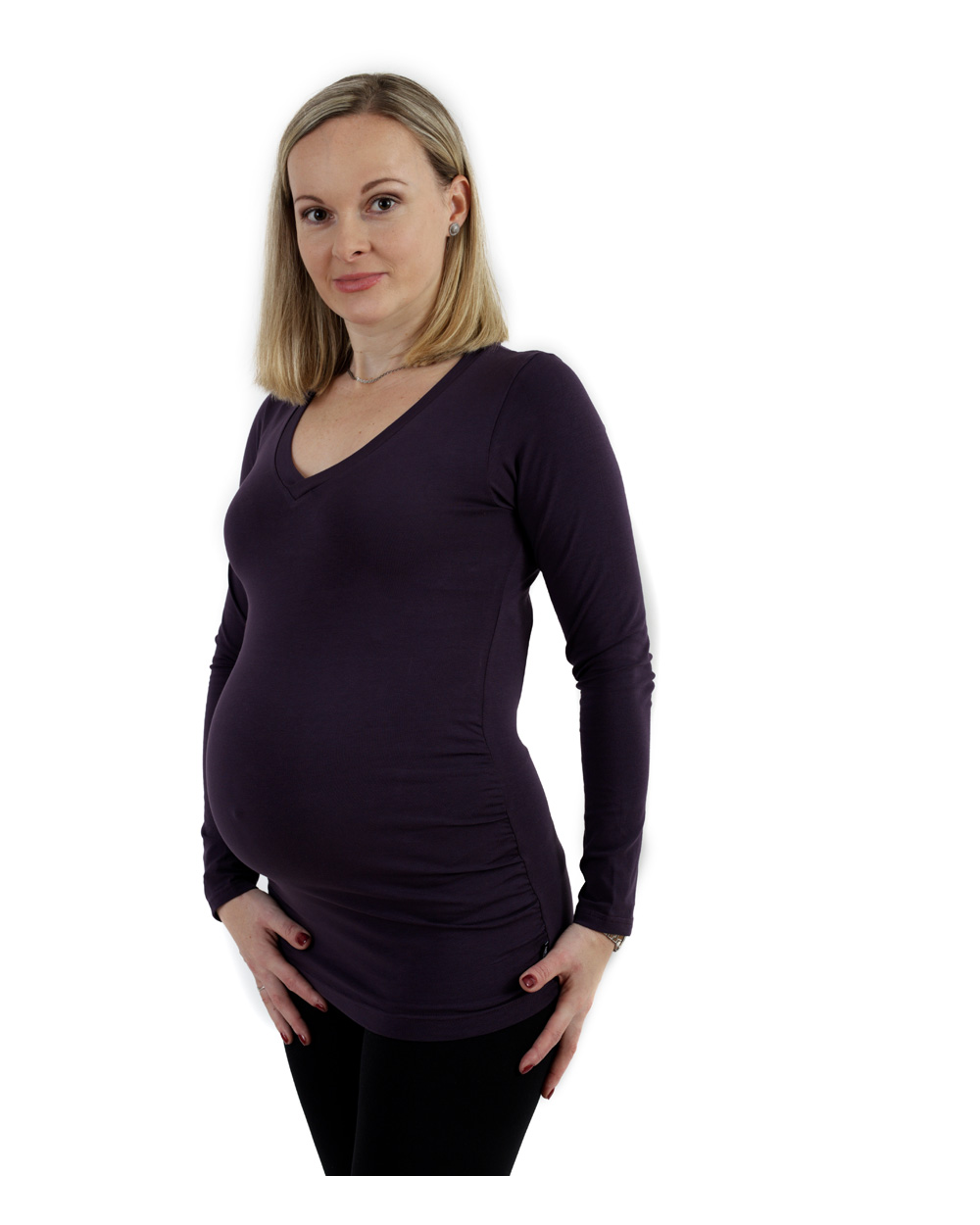 Tehotenské tričko Vanda, dlhý rukáv, slivkovo fialové