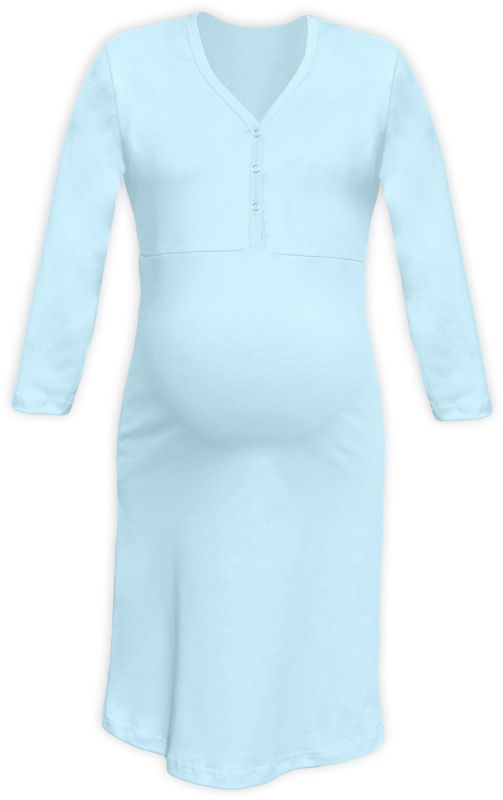 Maternity and breastfeeding nightdress with snap-button neckline Cecilie, LIGHT BLUE