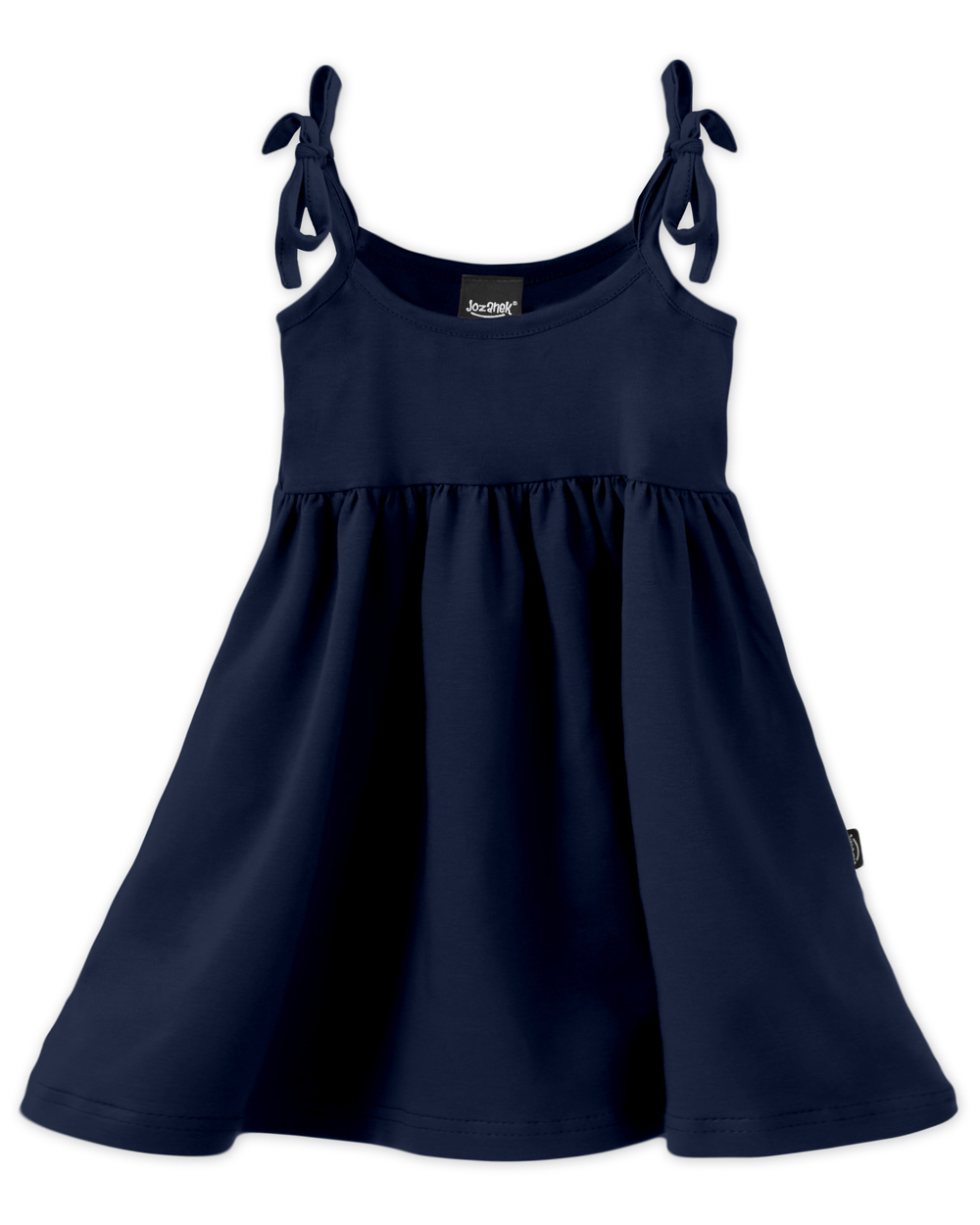 Dětské šaty s kapsami, vázání na ramenou, tmavě modré