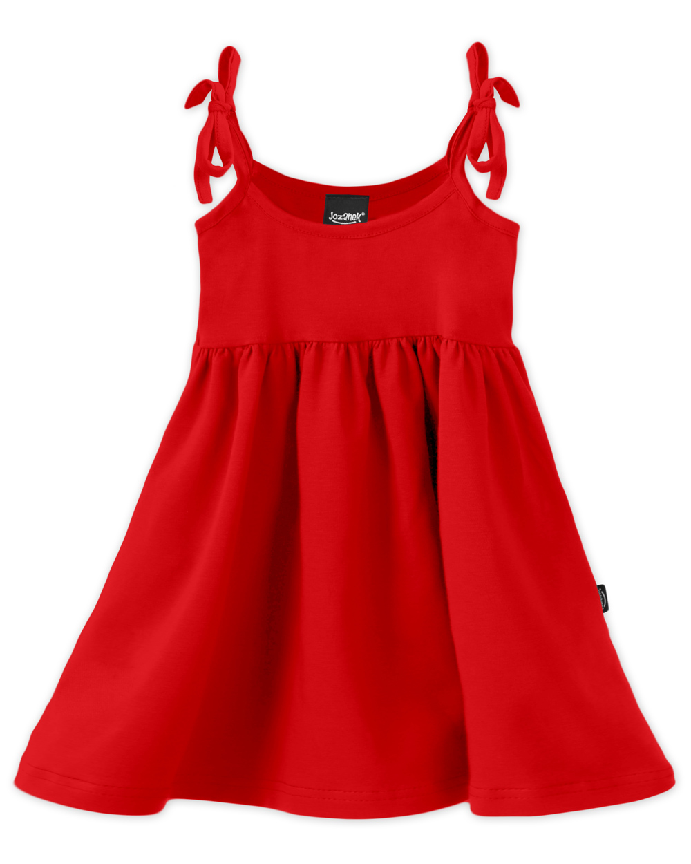 Dětské šaty s kapsami, vázání na ramenou, červené