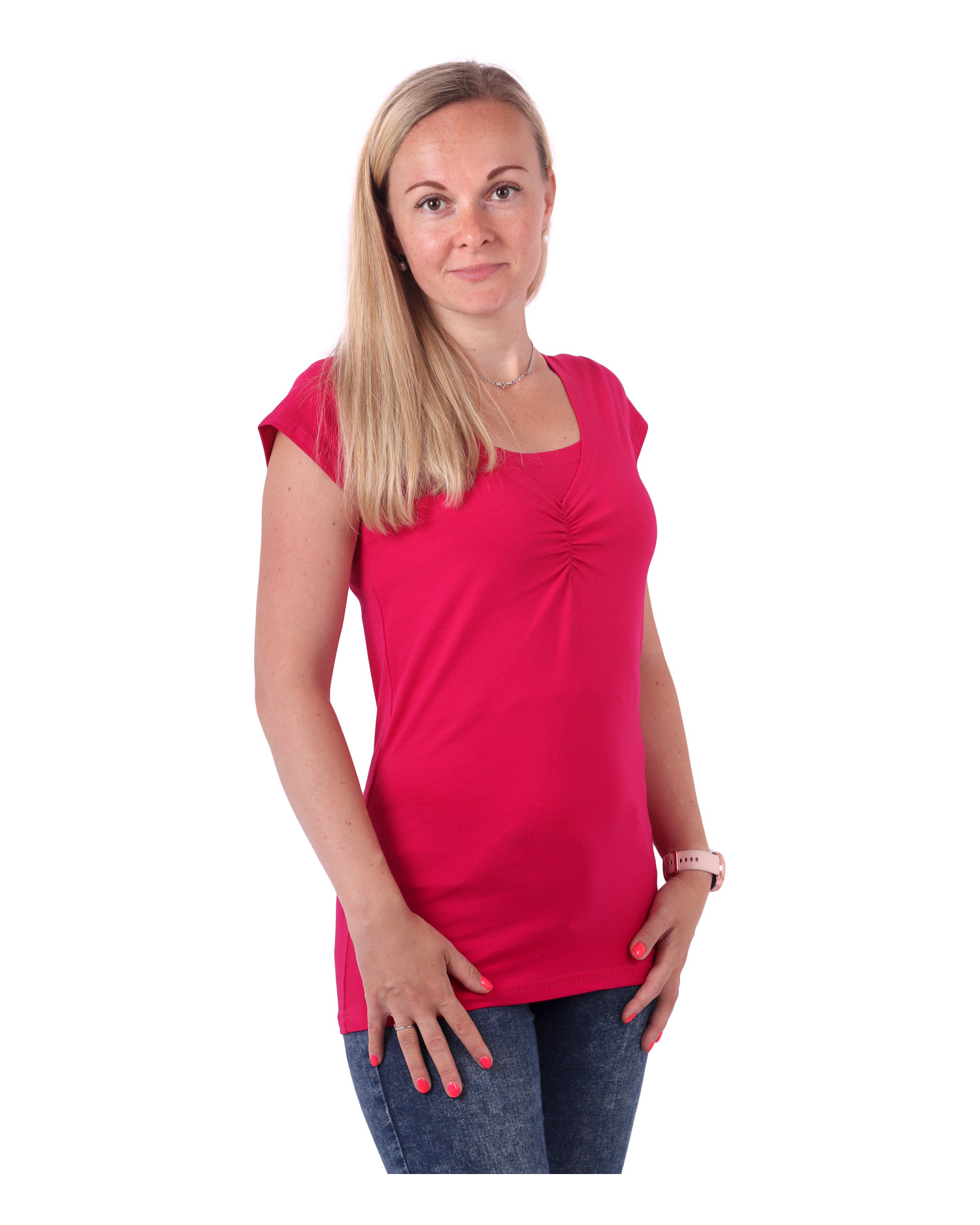 Breast-feeding T-shirt Klaudie, short sleeves, DARK PINK