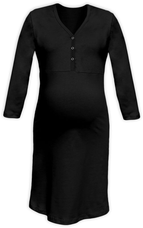 Maternity and breastfeeding nightdress with snap-button neckline Cecilie, BLACK