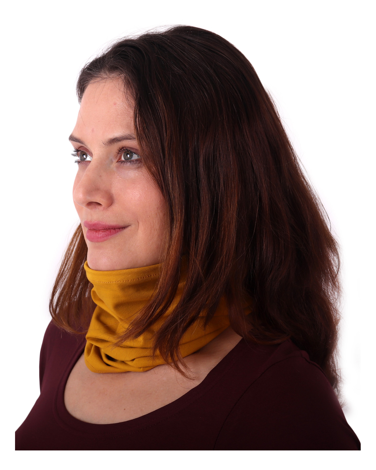 Multifunctional scarf, mustard, for adults