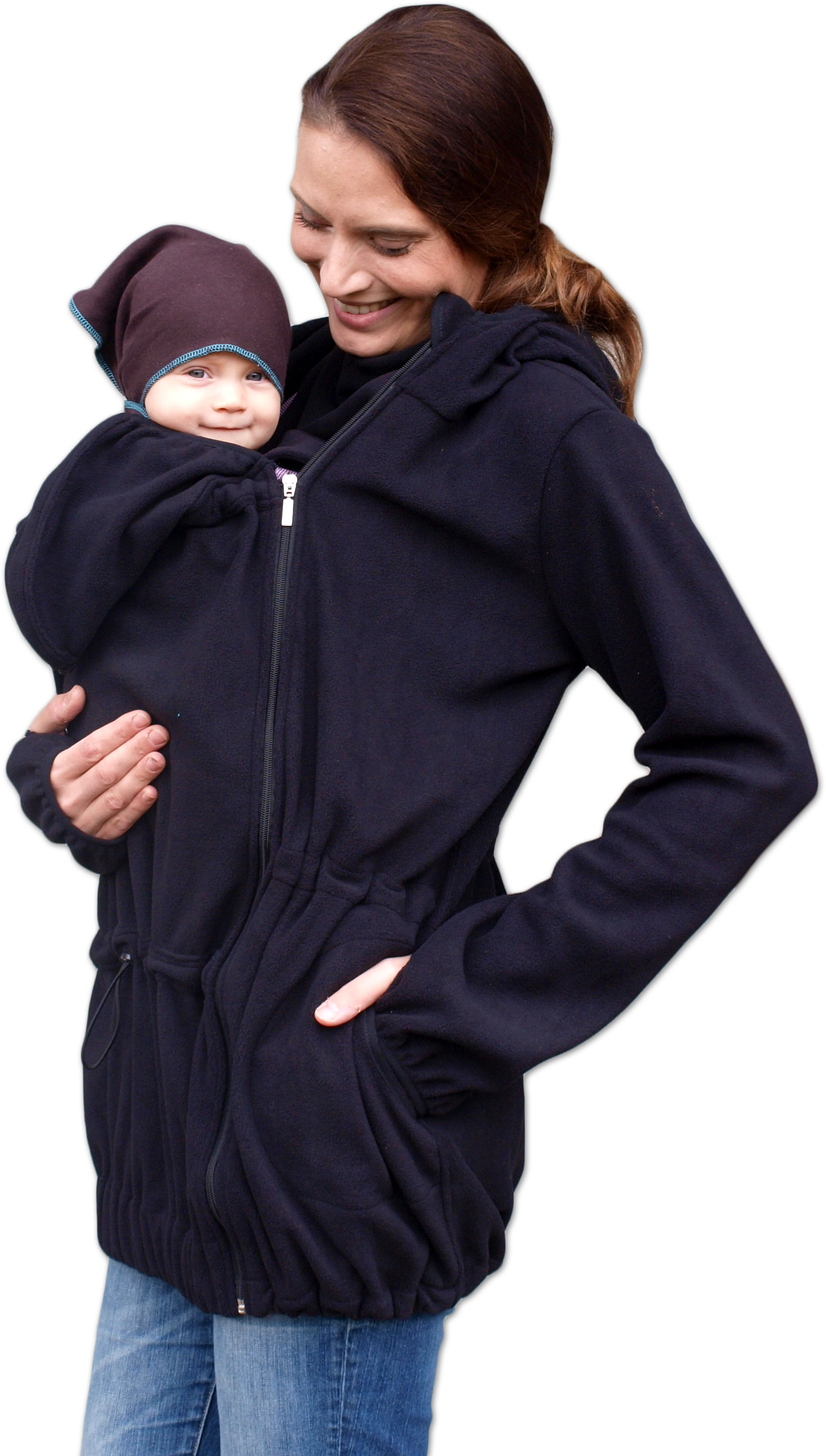 Babywearing fleece hooded sweatshirt Nina (front use only), black