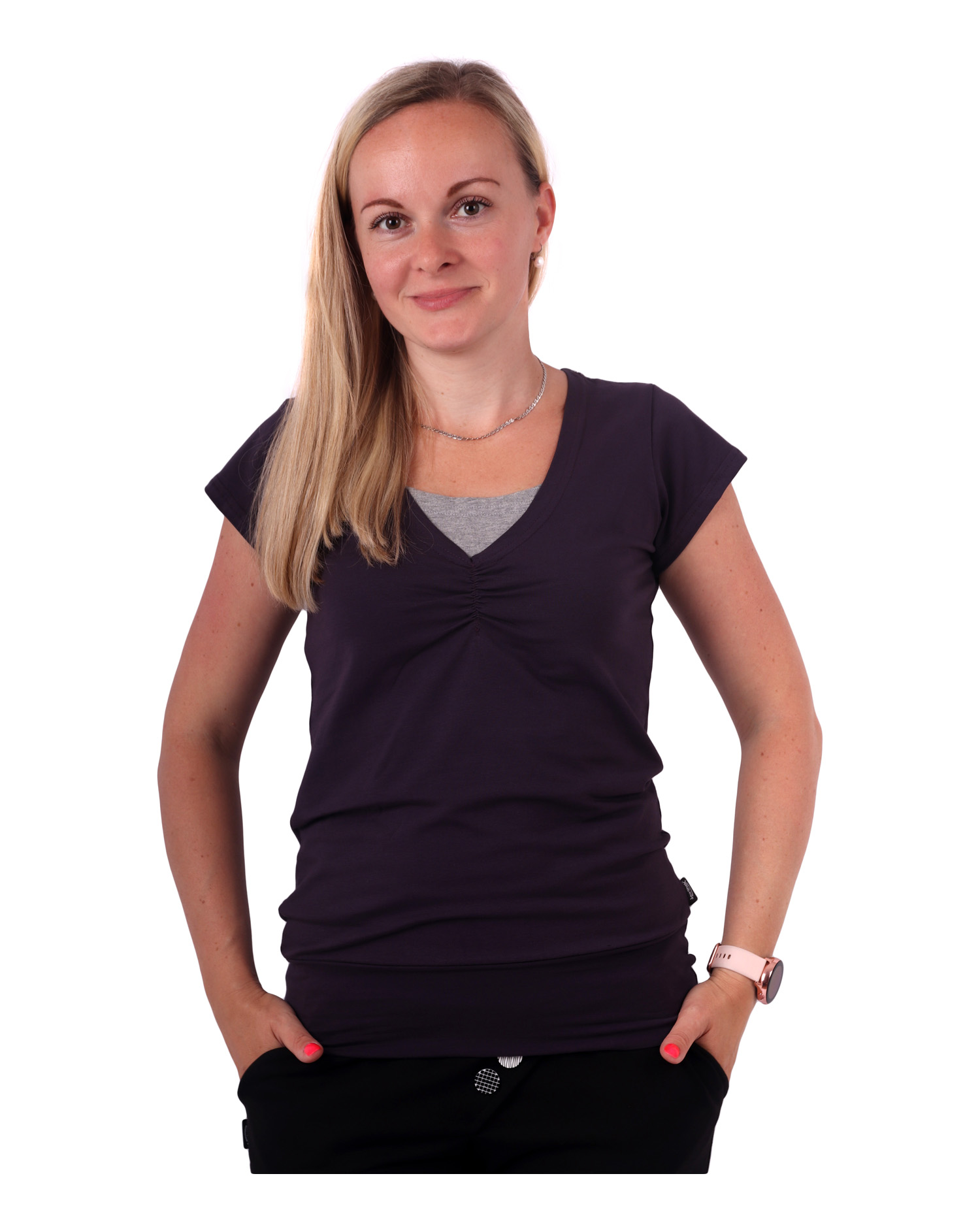 Breast-feeding T-shirt Lea, short sleeves, plum
