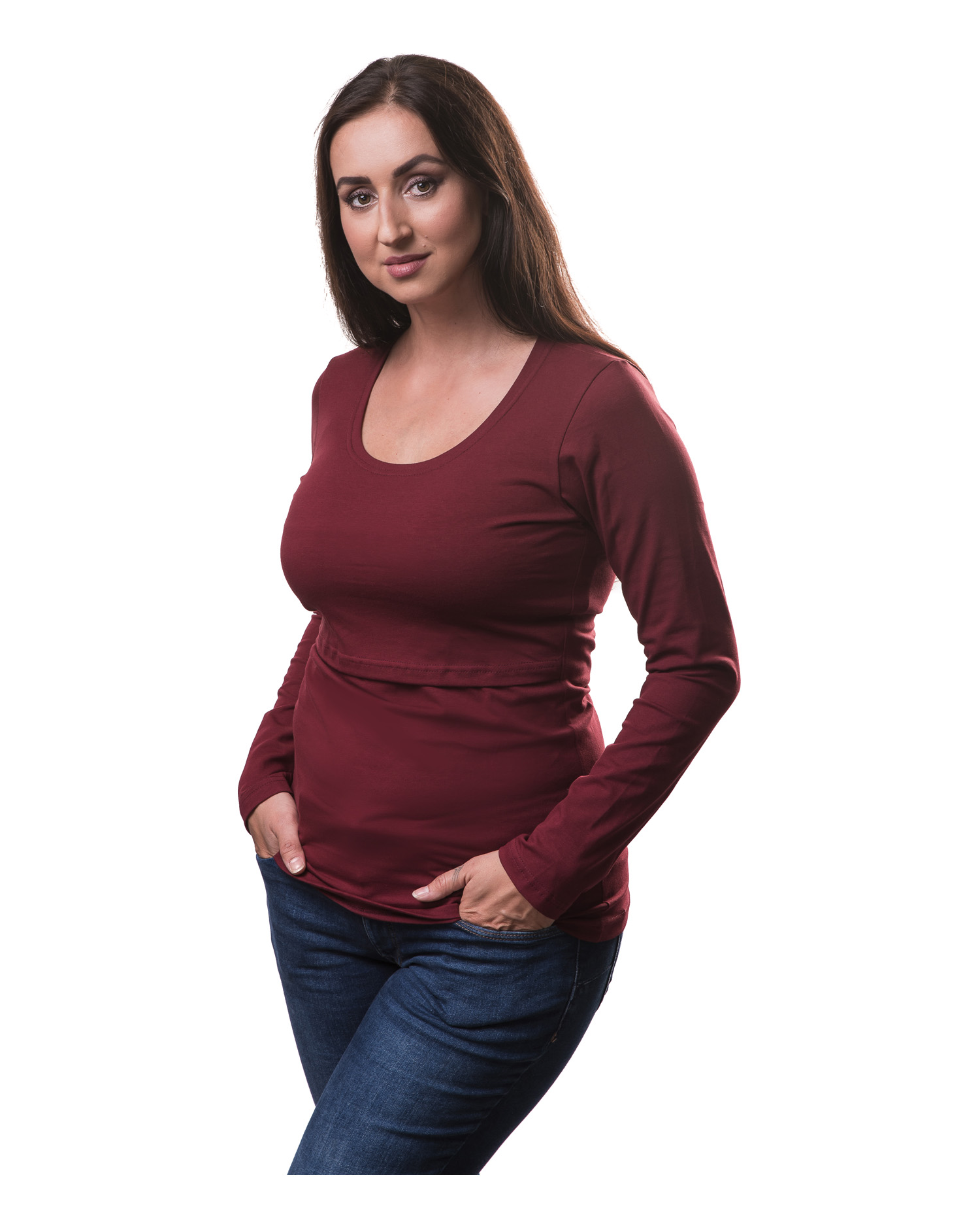 Breast-feeding T-shirt Katerina, long sleeves, wine red