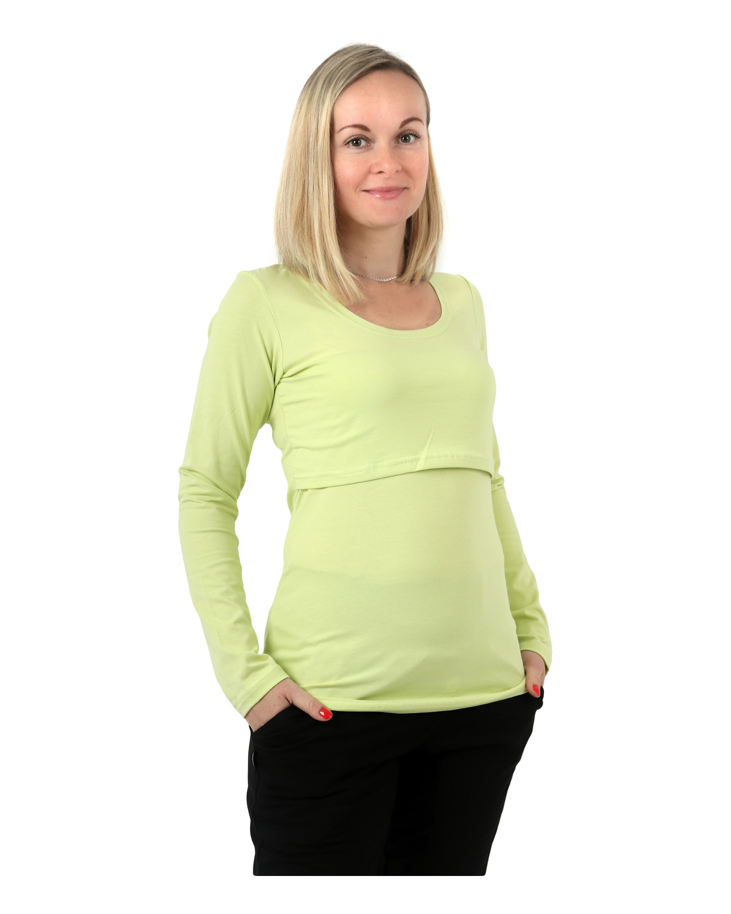 Breast-feeding T-shirt Katerina, long sleeves, LIGHT GREEN