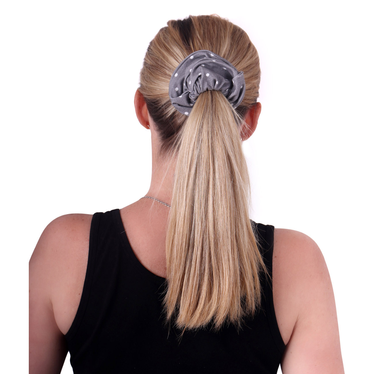 Fabric hair band, big, grey with white dot
