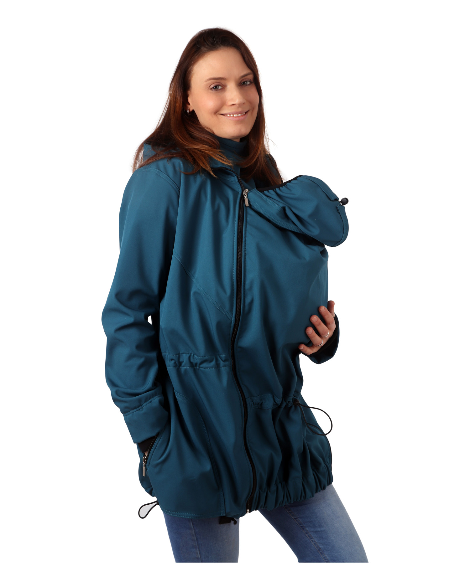 Maternity and babywearing softshell jacket Pavla 2 ( front babywearing only ), petroleum