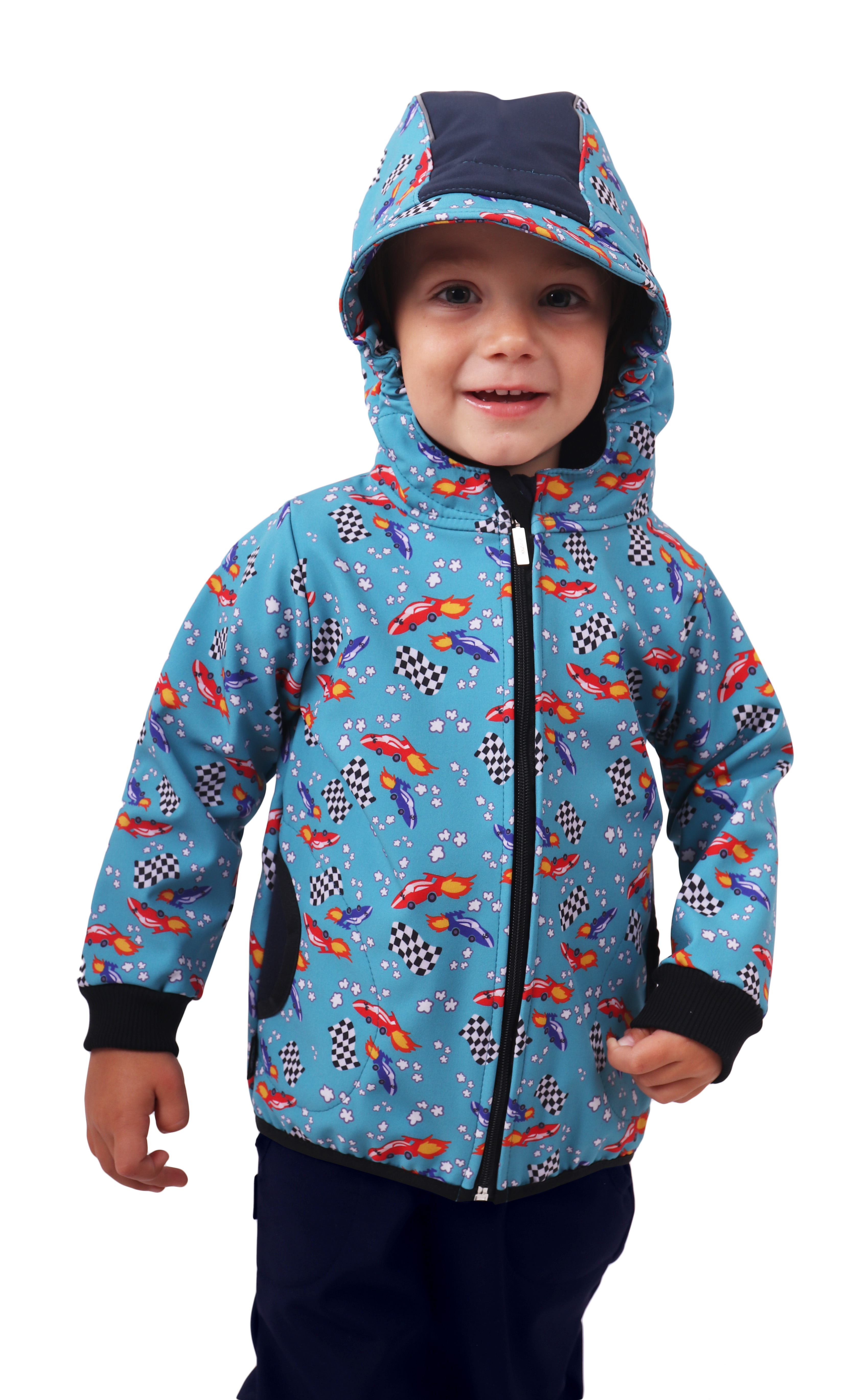 Children´s softshell jacket, cars with rocket engines, Collection 2020