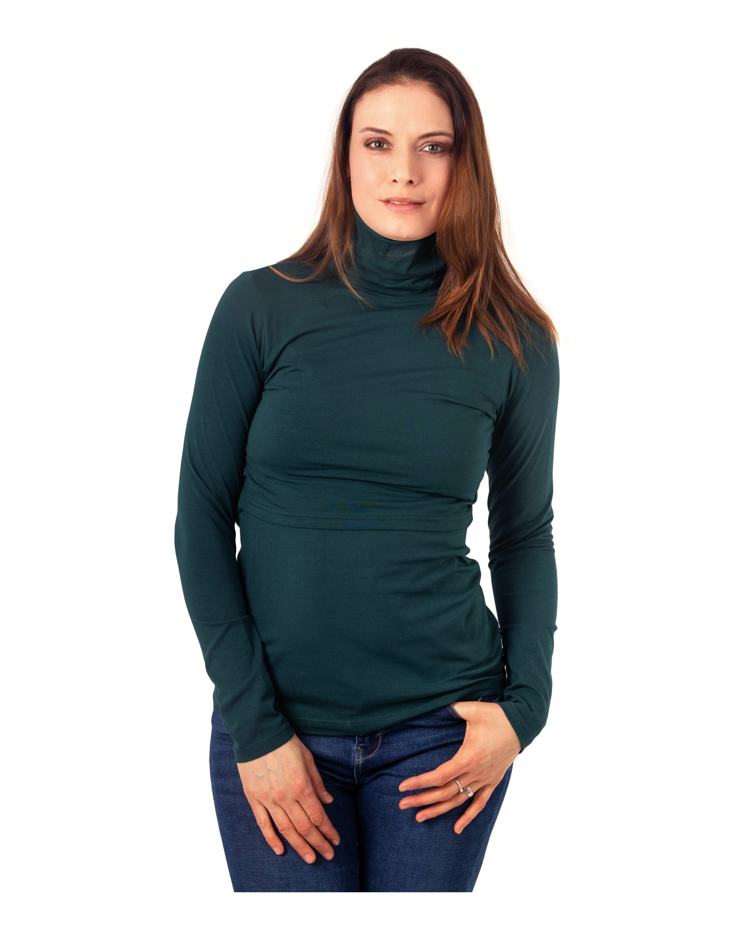 Breast-feeding roll-colar T-shirt Katerina, dark green