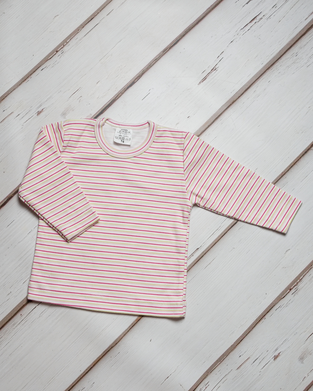 T-shirt for babies, long sleeve, pink stripes 74