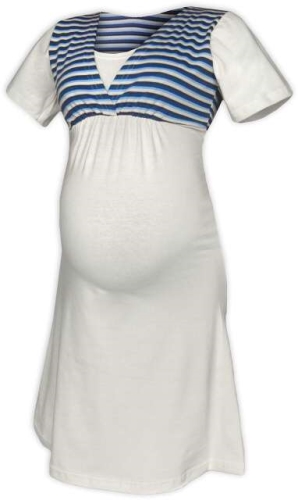 Pruhovaná těhotenská/kojící noční košile, SMETANOVÁ+námořnický proužek