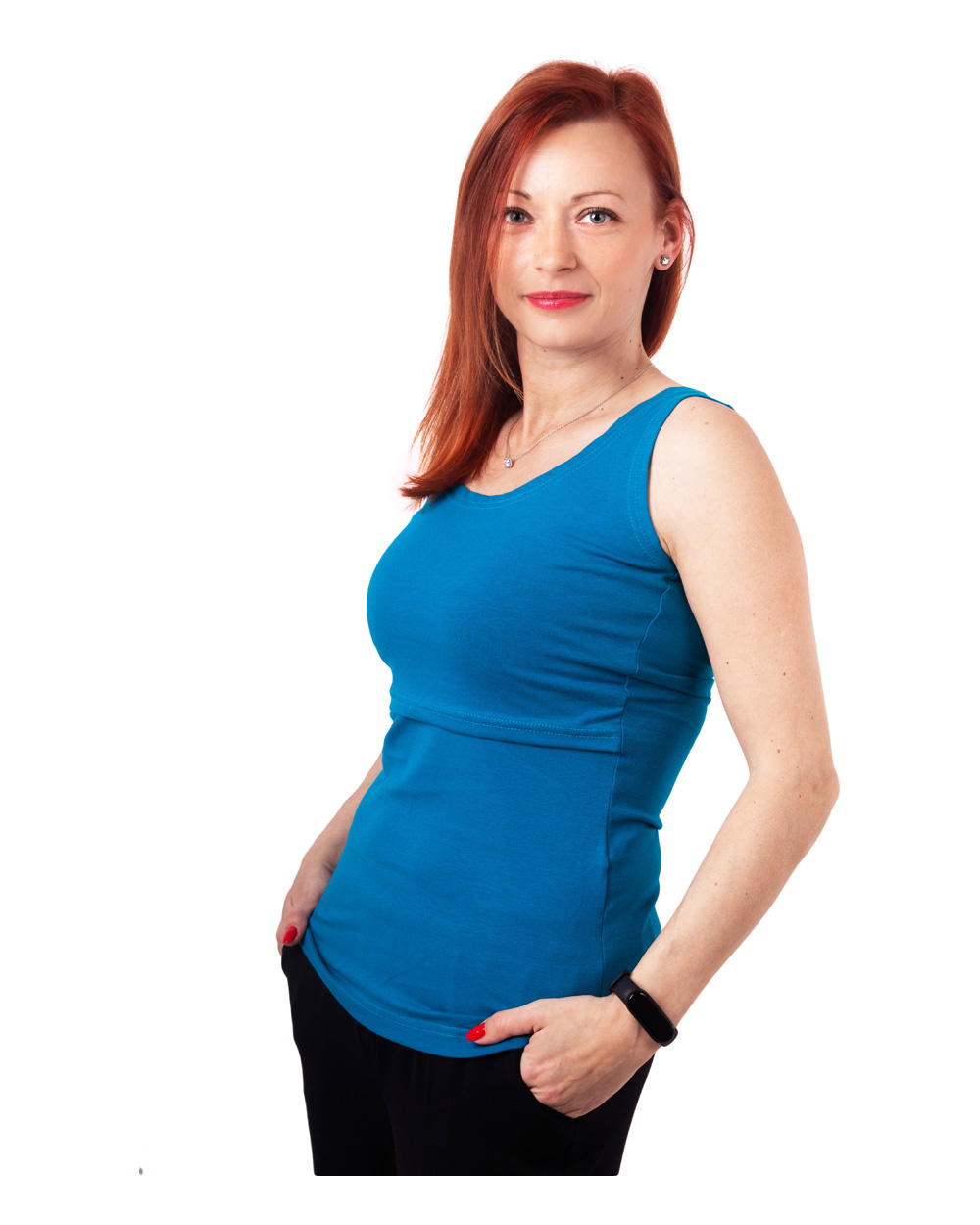 Breast-feeding T-shirt Katerina, no sleeves, dark turquoise