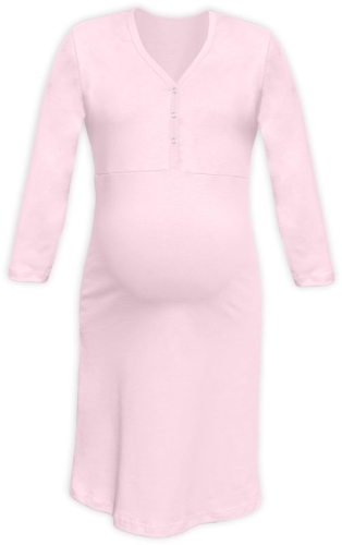 Maternity and breastfeeding nightdress with snap-button neckline Cecilie, LIGHT PINK