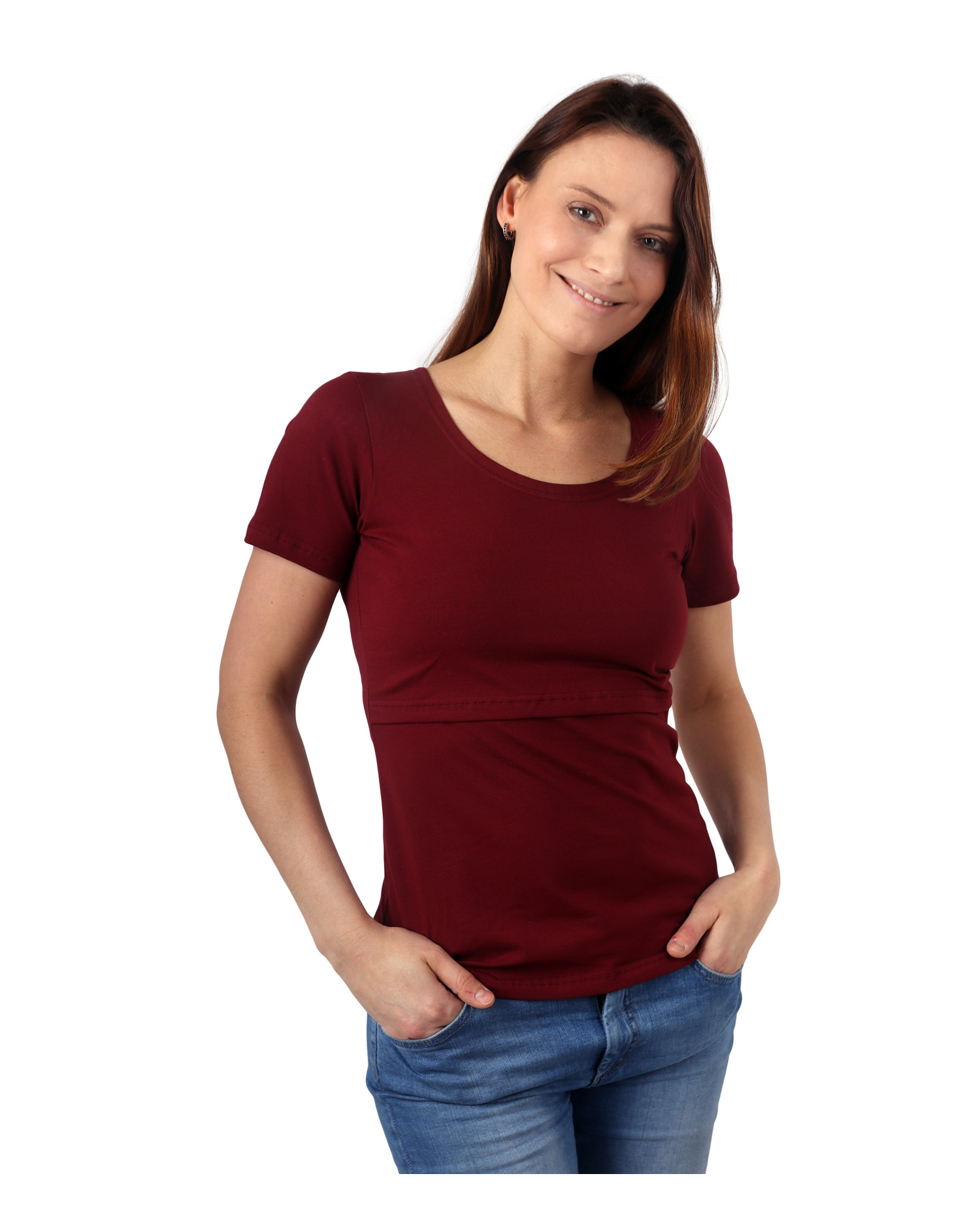 Breast-feeding T-shirt Katerina, short sleeves, wine red