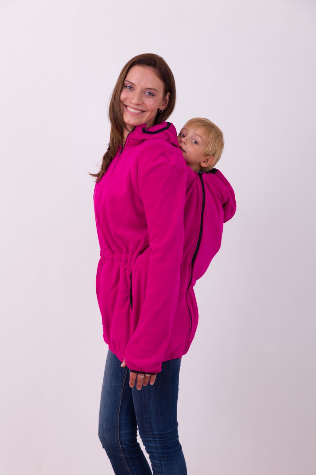 Babywearing fleece hooded sweatshirt Nela ( front and back babywearing )dark pink