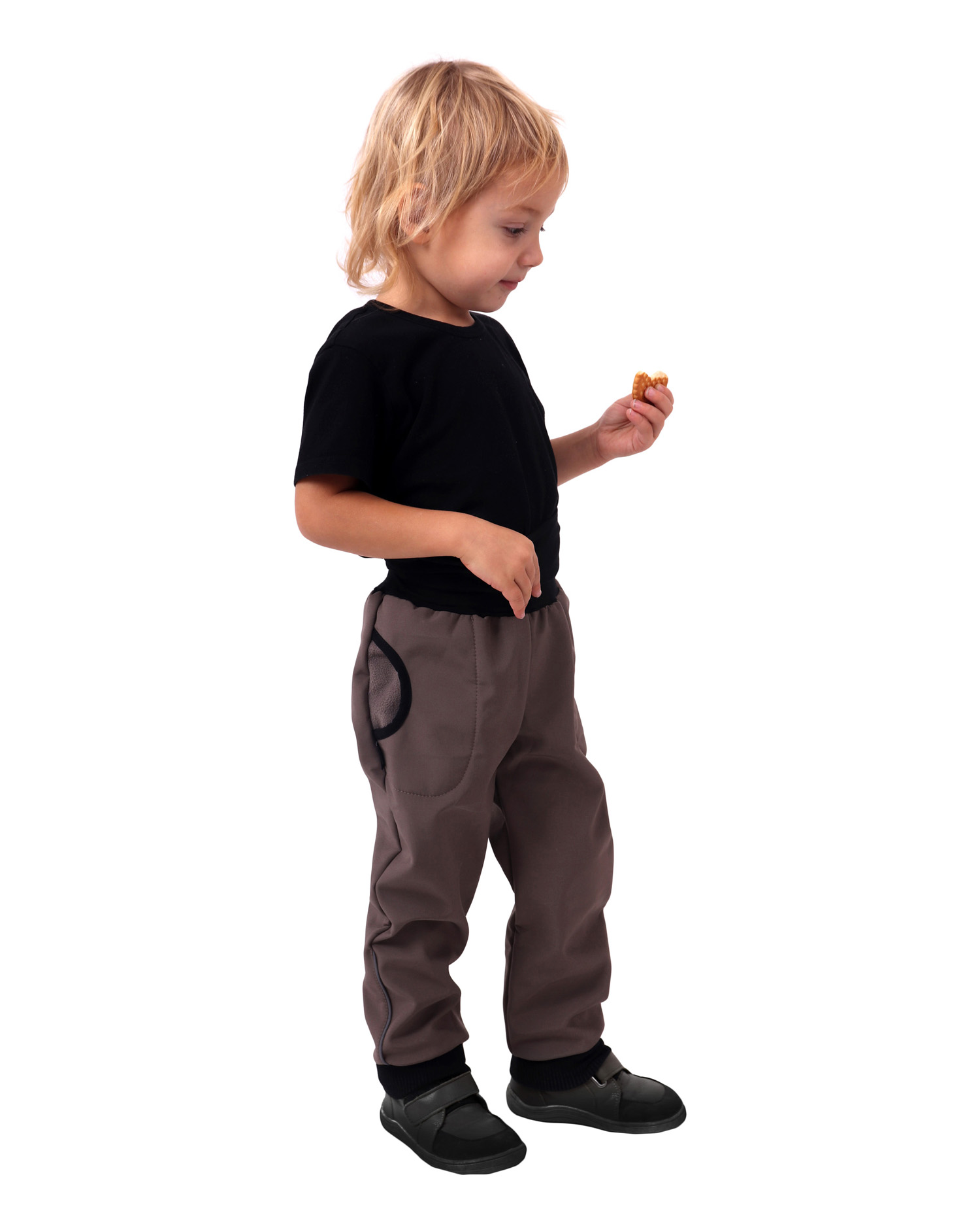 Softshell trousers for kids with high belly belt, beige