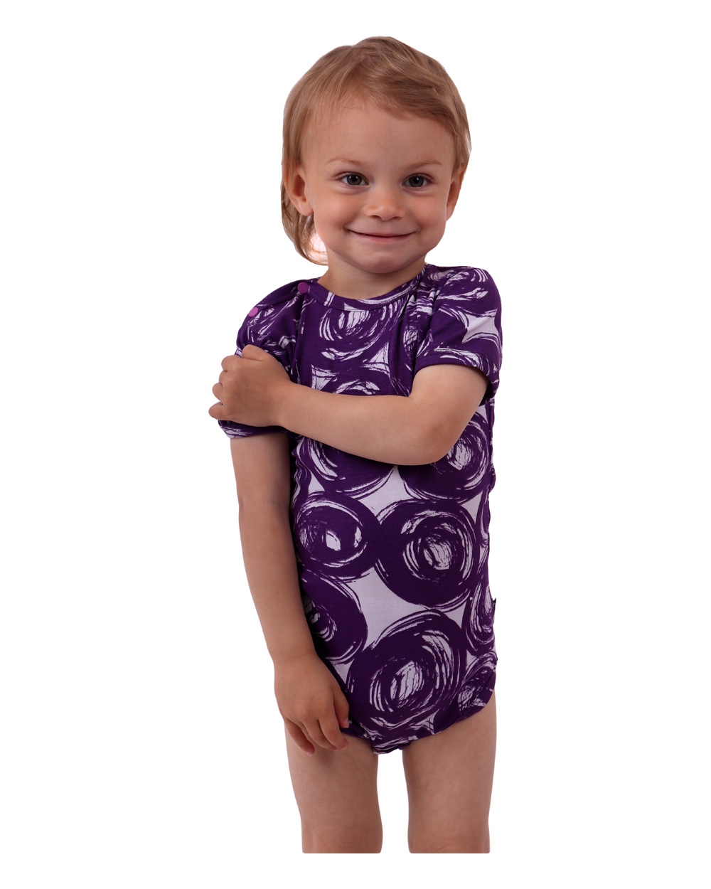 Baby cotton onesies with short sleeves, purple patterned