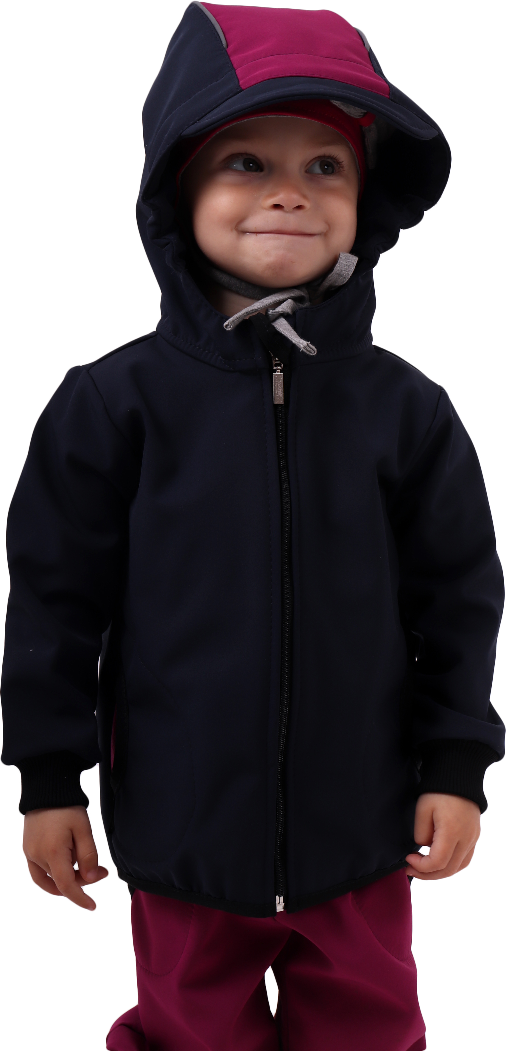 Detská softshellová bunda, tmavo modrá s fuksiovými doplnkami, Kolekcia 2020