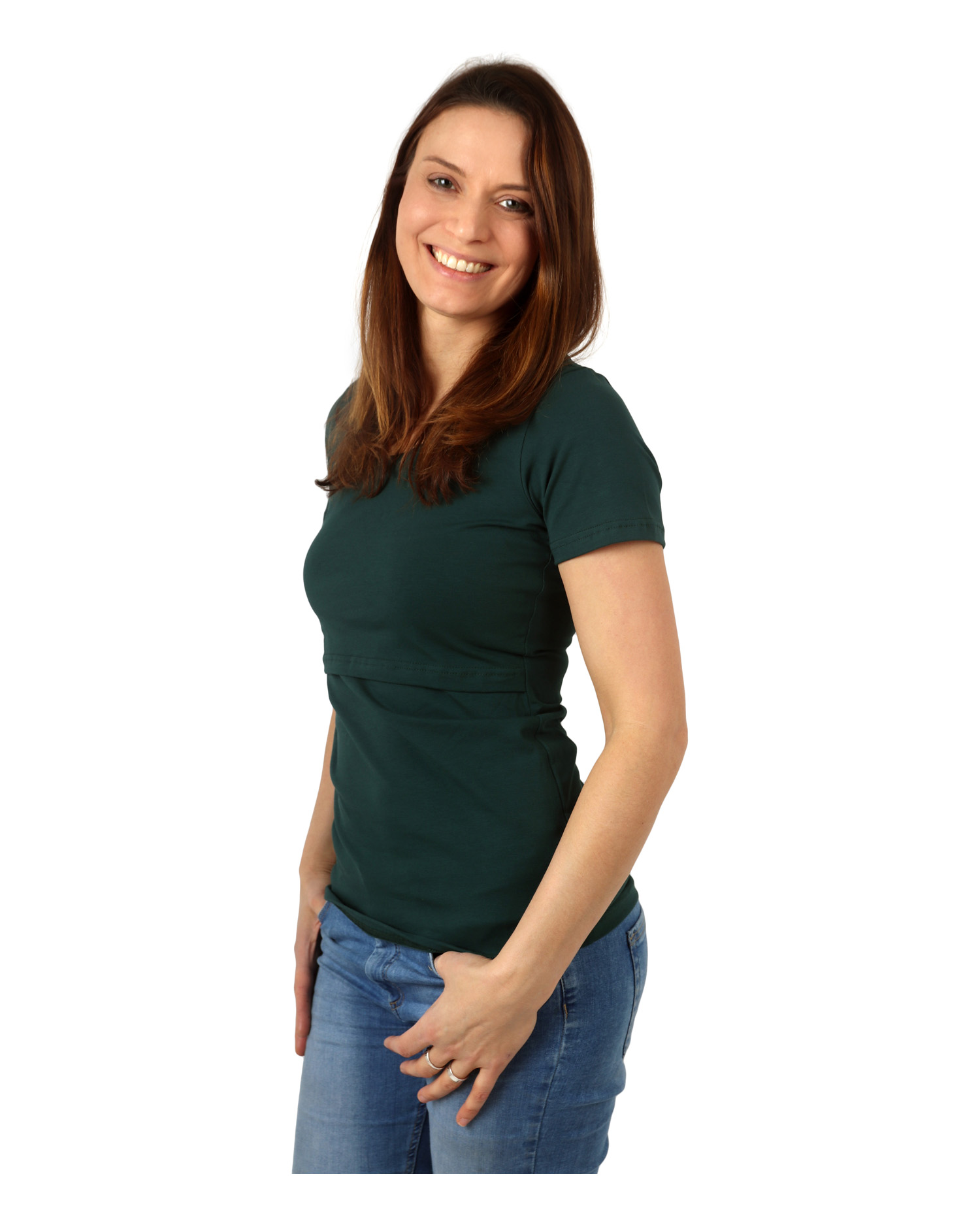 Breast-feeding T-shirt Katerina, short sleeves, dark green