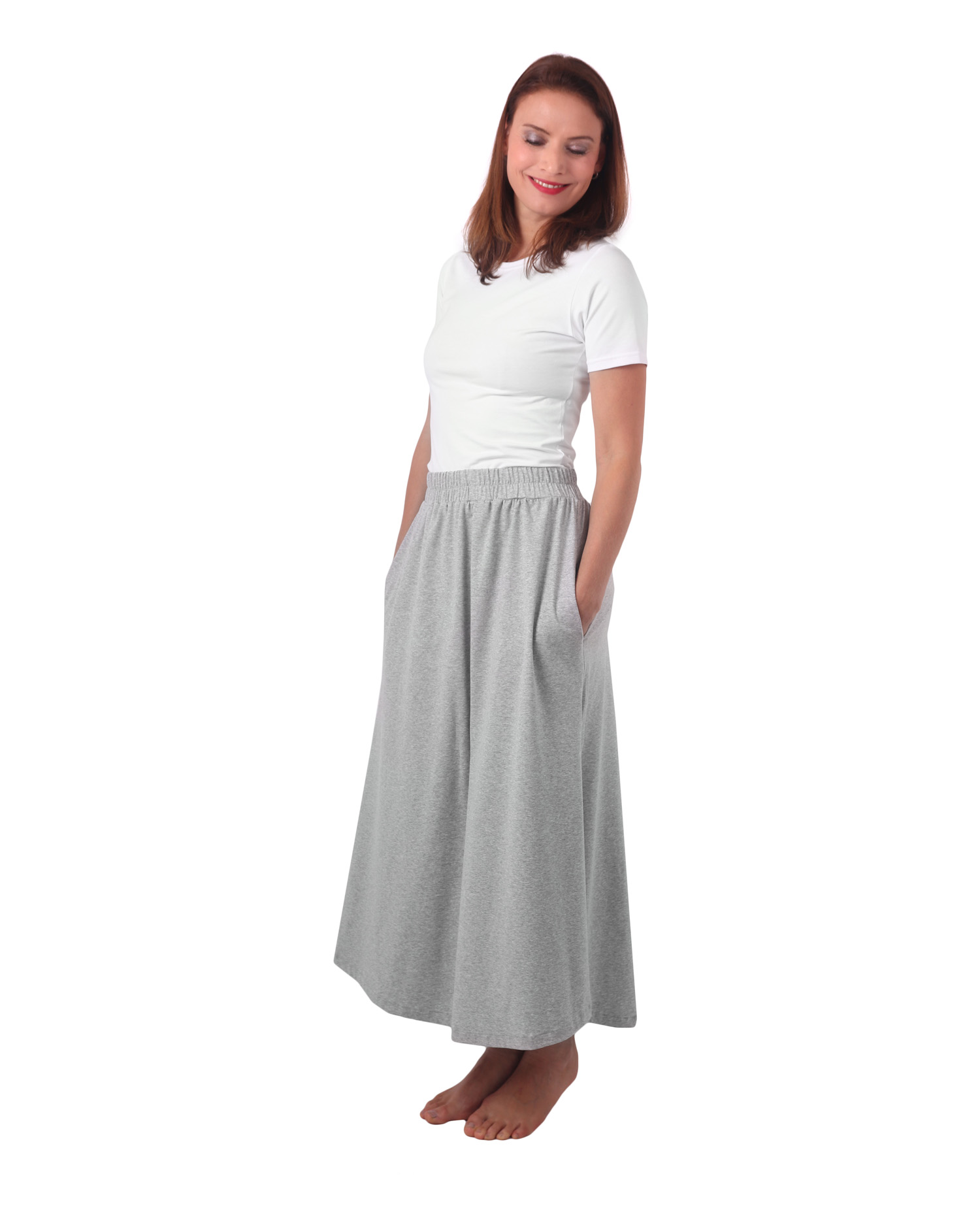 Long skirt with pockets Linda, grey melange