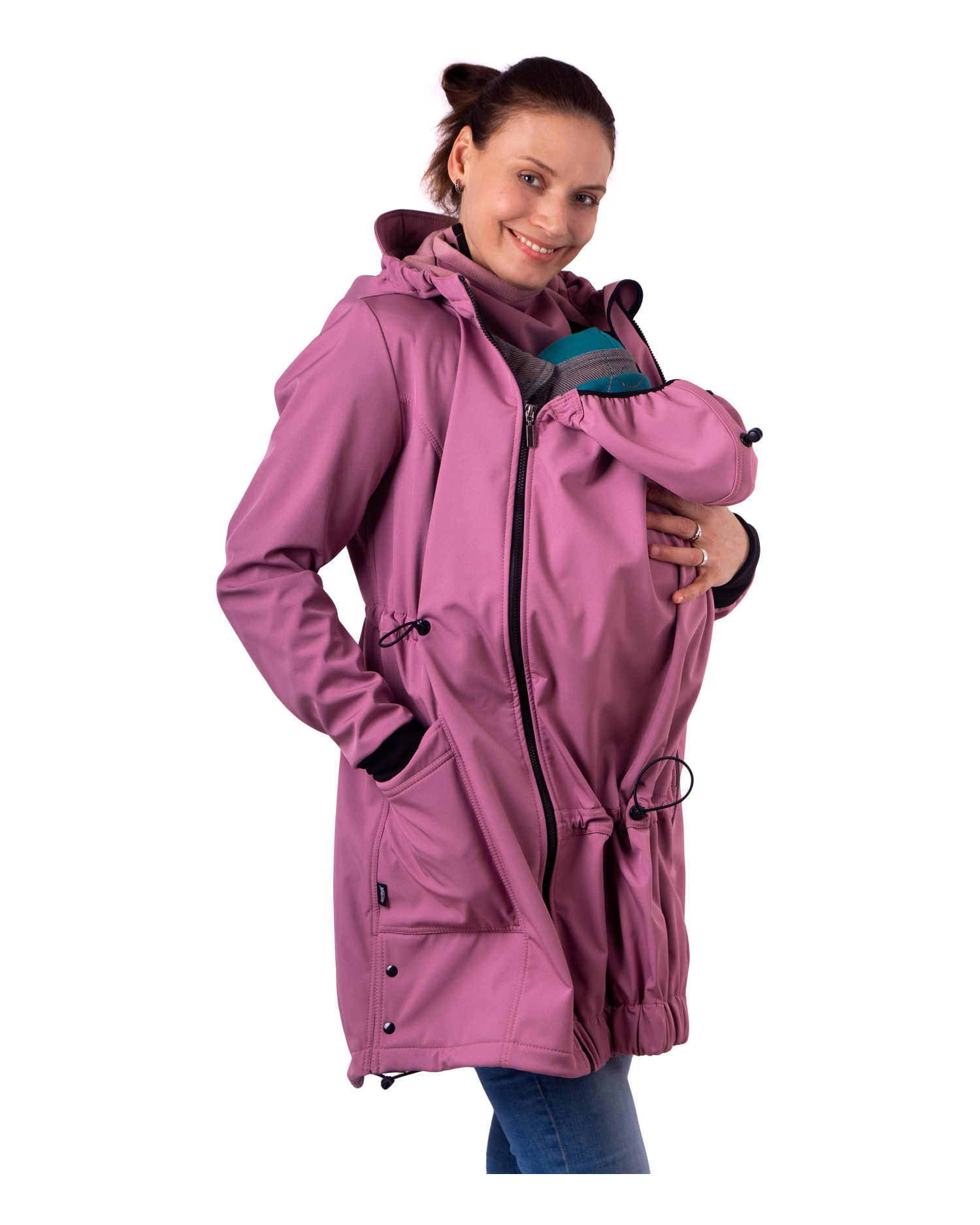 Maternity and babywearing softshell jacket Andrea, pink XS-short