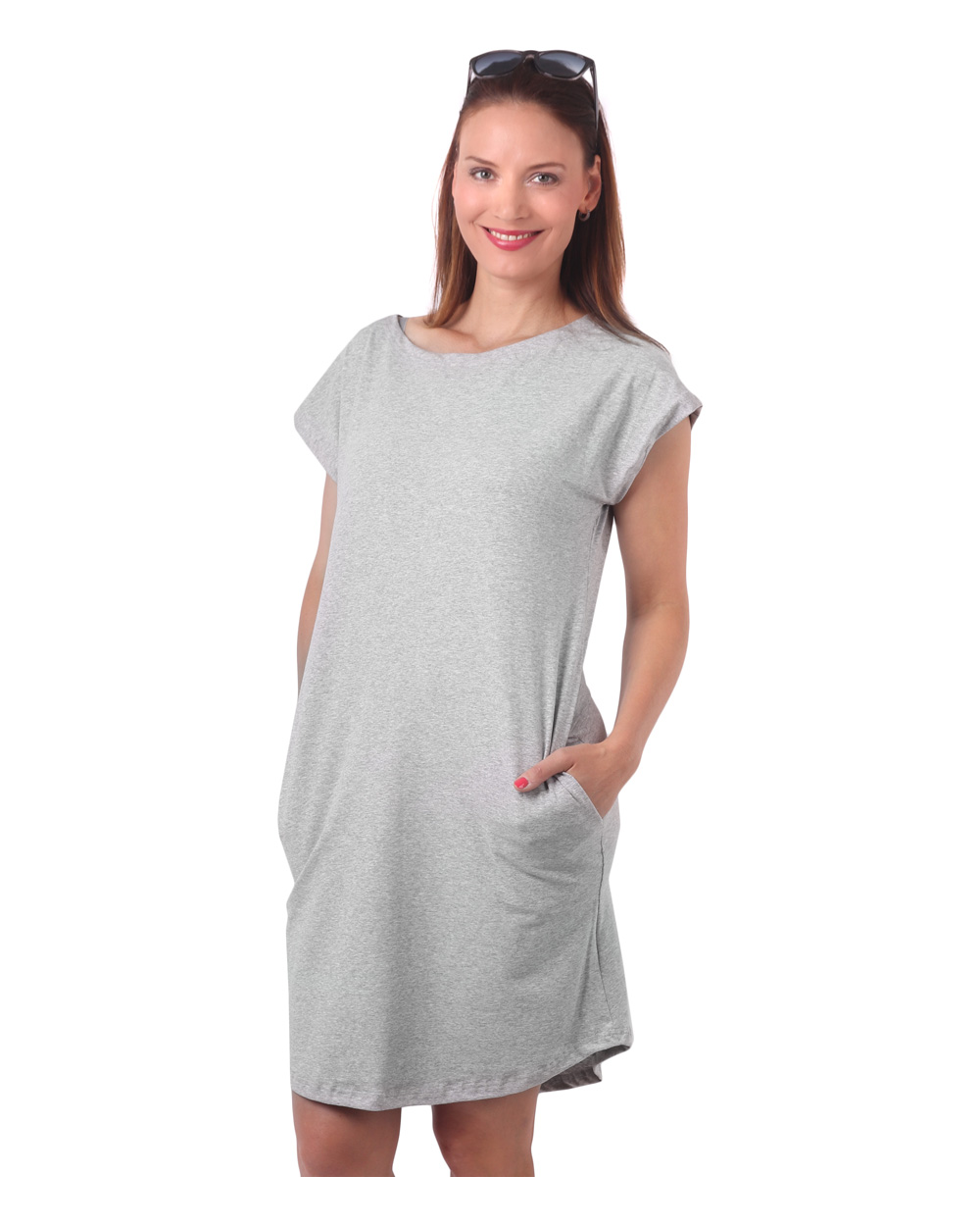 Women's dress with pockets Zoe, oversized loose fit, grey melange