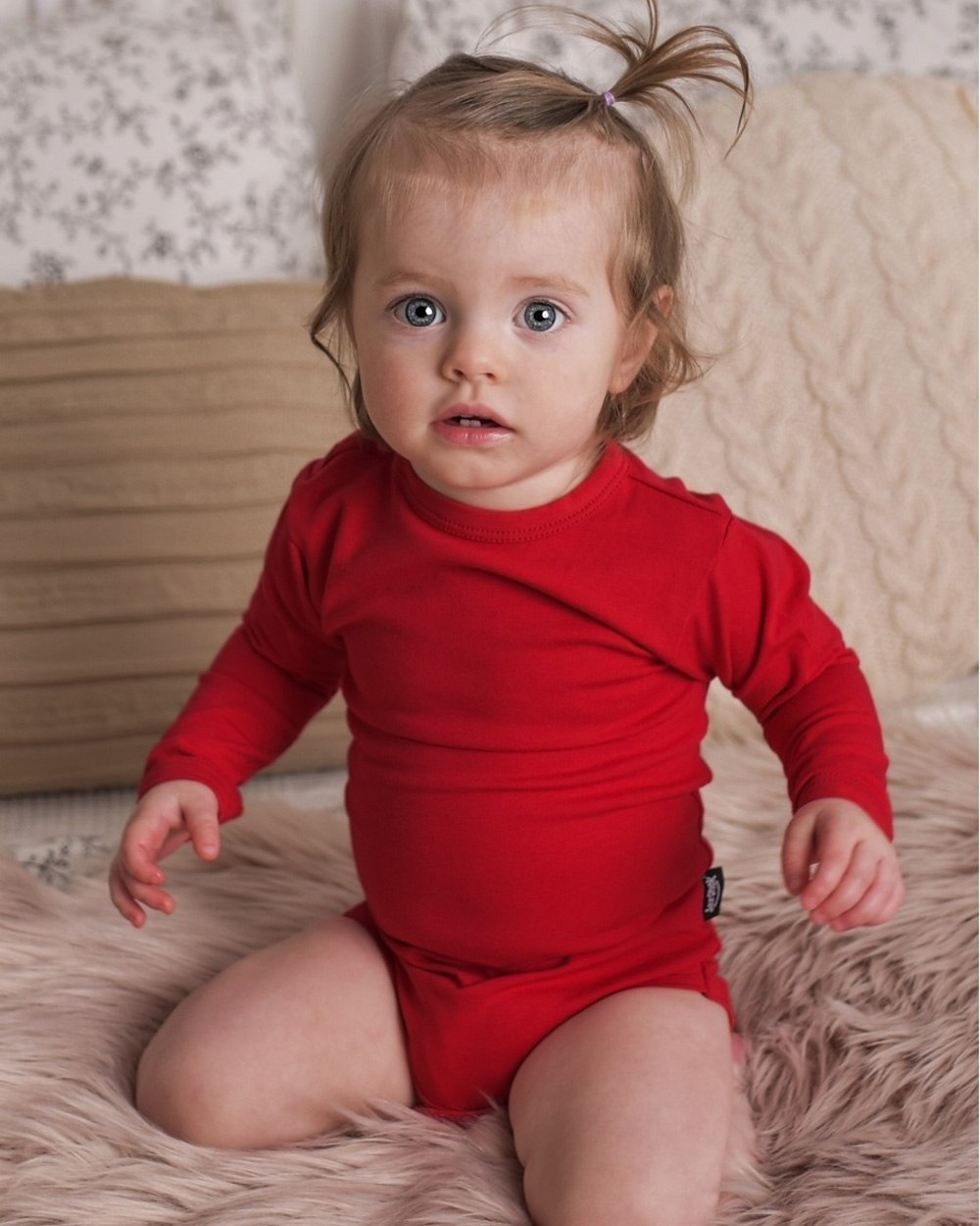 Baby cotton onesies with long sleeves, red