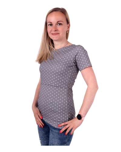 Breast-feeding T-shirt Lenka, short sleeves, polka dot grey